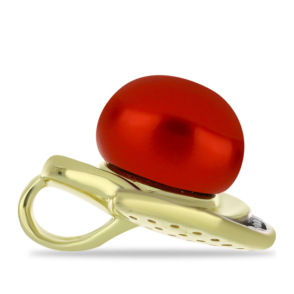 Zawieszka srebrna pozłacana z czerwoną perłą słodkowodną i białym topazem