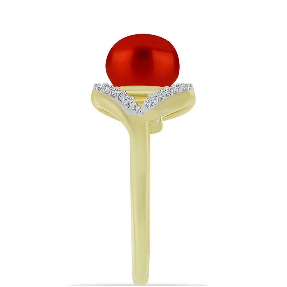 Pierścionek srebrny pozłacany z czerwoną perłą słodkowodną i białym topazem