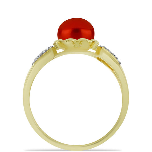 Pierścionek srebrny pozłacany z czerwoną perłą słodkowodną i białym topazem