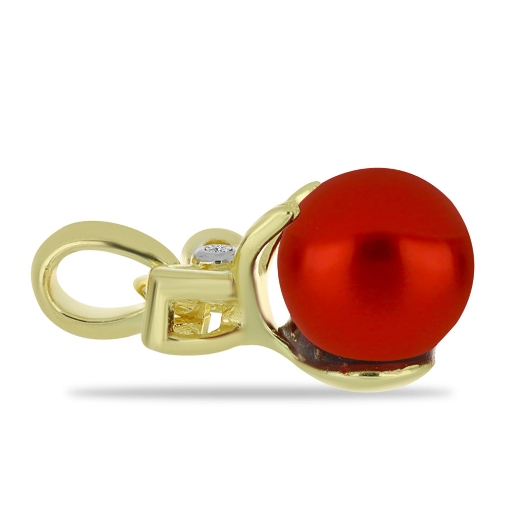 Zawieszka srebrna pozłacana z czerwoną perłą słodkowodną i białym topazem