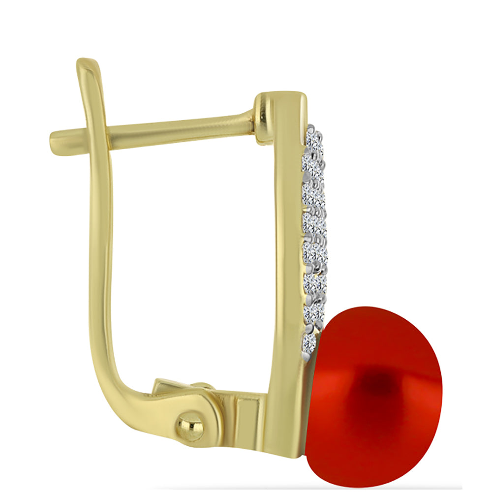 Kolczyki srebrne pozłacane z czerwoną perłą słodkowodną i białym topazem