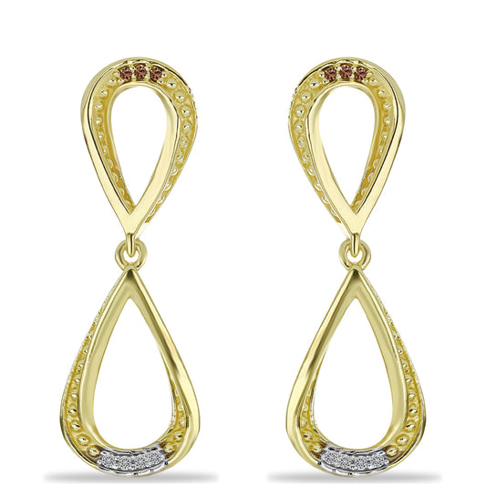 Kolczyki srebrne pozłacane z szampańskim diamentem i białym diamentem