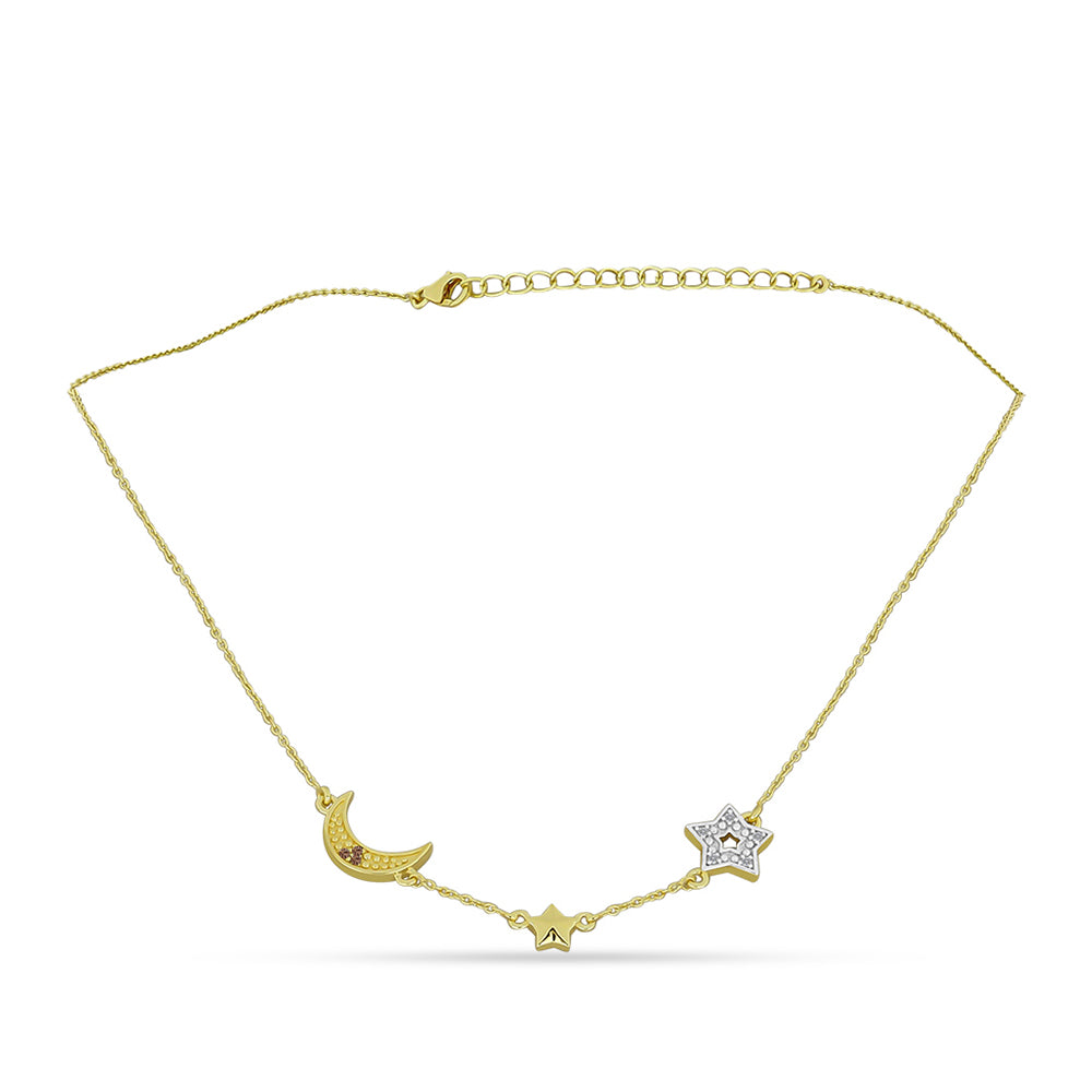 Naszyjnik srebrny pozłacany z szampańskim diamentem i białym diamentem