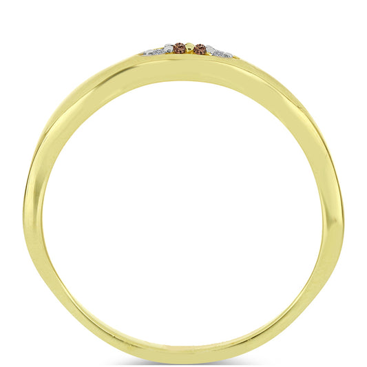 Pierścionek srebrny pozłacany z szampańskim diamentem i białym diamentem