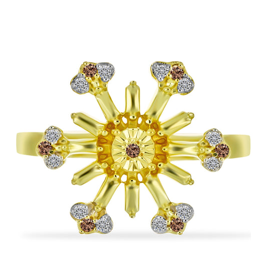 Pierścionek srebrny pozłacany z szampańskim diamentem i białym diamentem