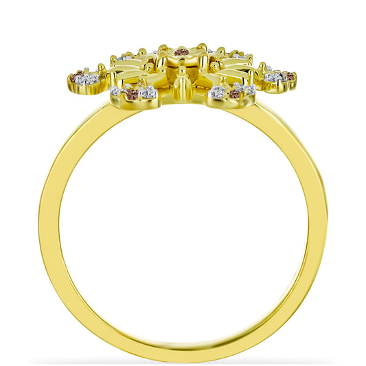 Pierścionek srebrny pozłacany z szampańskim diamentem i białym diamentem