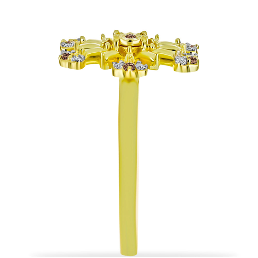 Pierścionek srebrny pozłacany z szampańskim diamentem i białym diamentem