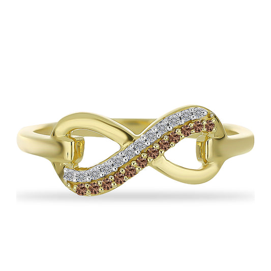 Pierścionek srebrny pozłacany z szampańskim diamentem i białym diamentem