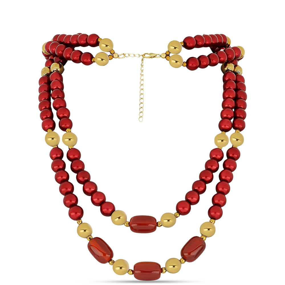 Naszyjnik srebrny pozłacany z czerwoną perłą słodkowodną