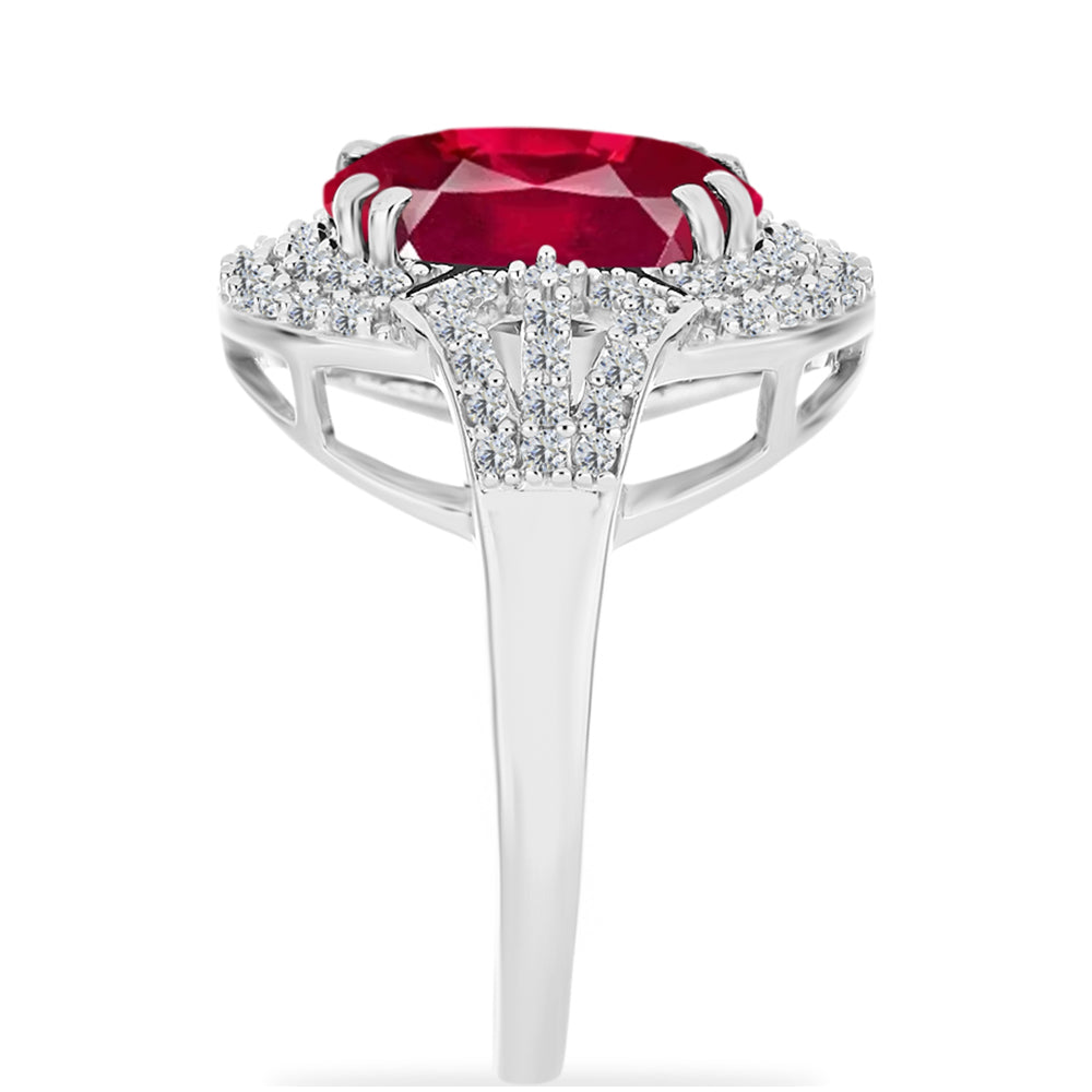 Pierścionek ze srebra próby 925 z malgaskim rubinem i białym diamentem