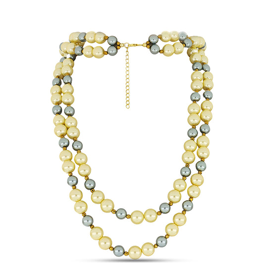 Naszyjnik srebrny pozłacany z szarą perłą hodowlaną i żółtym perłą słodkowodną
