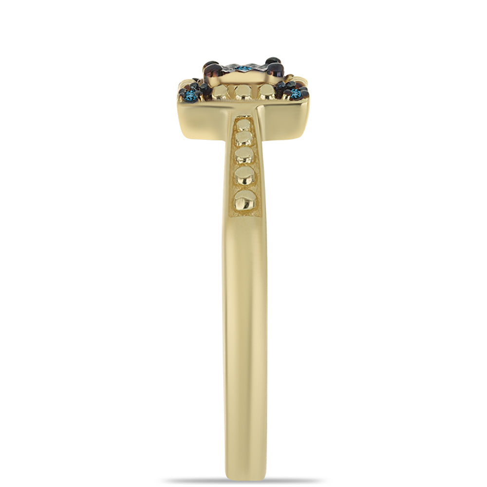 Pierścionek srebrny pozłacany z niebieskim diamentem