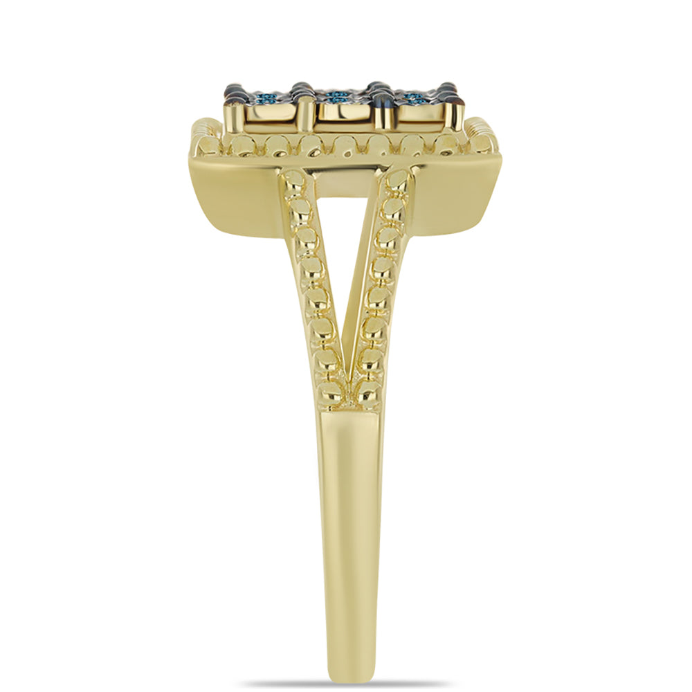 Pierścionek srebrny pozłacany z niebieskim diamentem