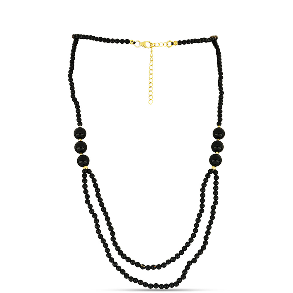 Naszyjnik srebrny pozłacany z czarnym onyksem