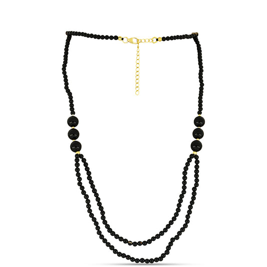 Naszyjnik srebrny pozłacany z czarnym onyksem