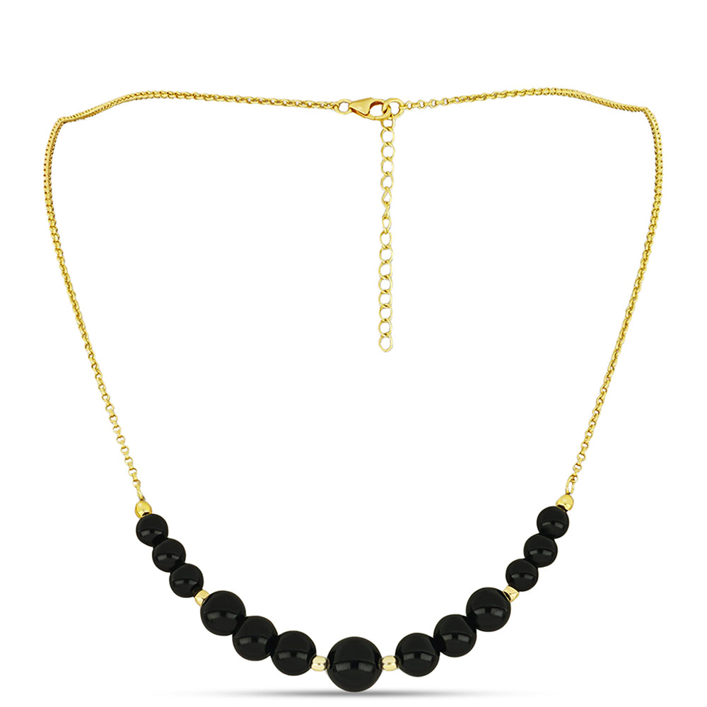 Naszyjnik srebrny pozłacany z czarnym onyksem