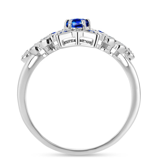 Pierścionek ze srebra próby 925 z australijskim niebieskim szafirem i białym topazem