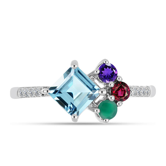 Pierścionek ze srebra próby 925 z marokańskim ametystem i zielonym agatem