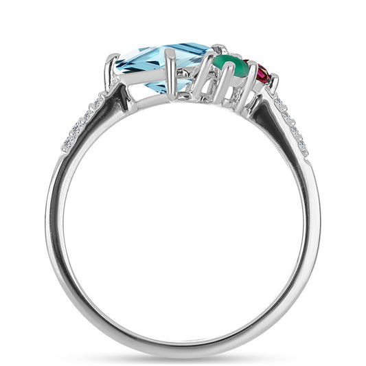 Pierścionek ze srebra próby 925 z marokańskim ametystem i zielonym agatem