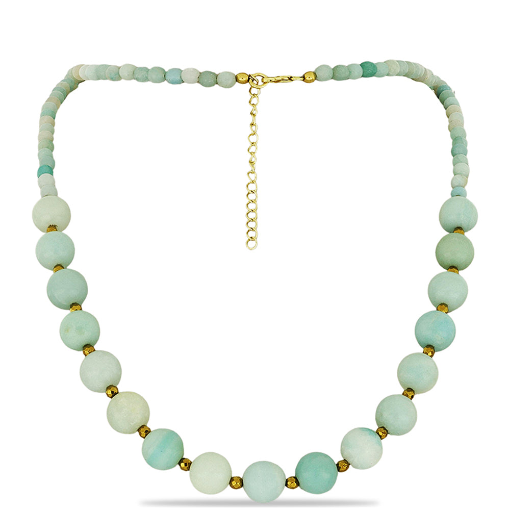 Naszyjnik srebrny pozłacany z amazonitem i hematytem