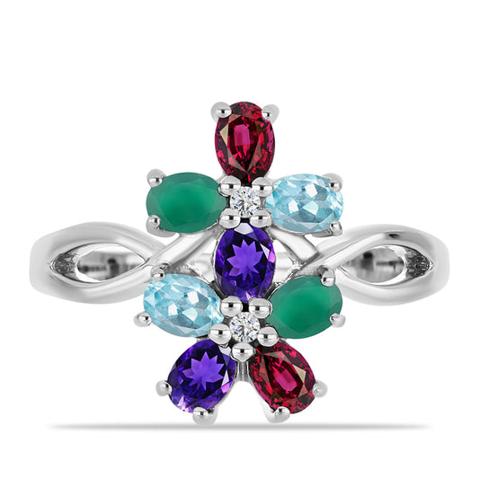 Pierścionek ze srebra próby 925 z marokańskim ametystem i zielonym agatem