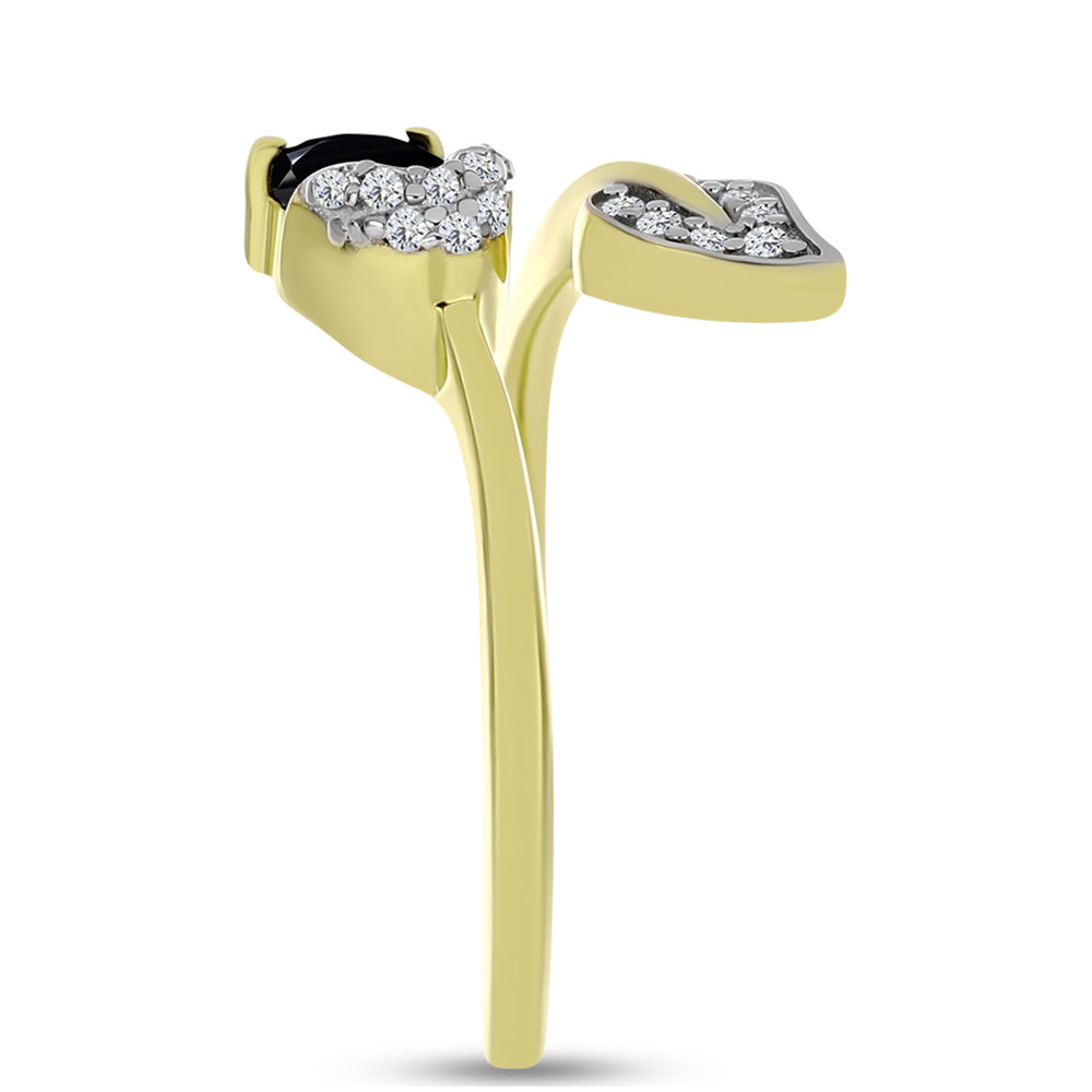 Pierścionek srebrny pozłacany z czarnym spinelem i białym topazem