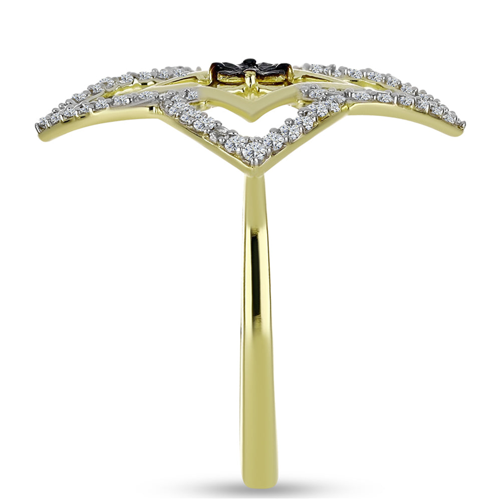 Pierścionek srebrny pozłacany z niebieskim diamentem i białym topazem