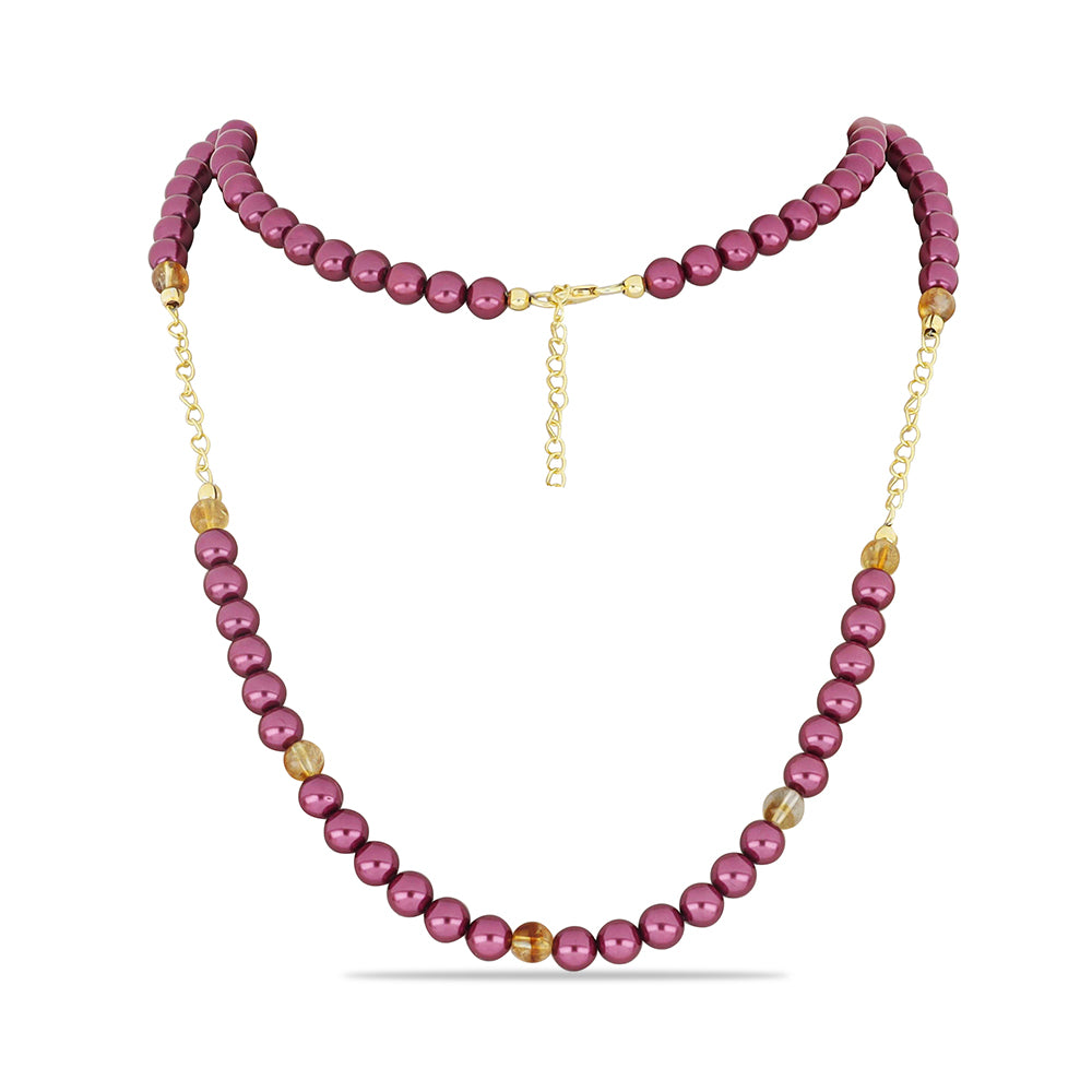 Naszyjnik srebrny pozłacany z purpurowym perłą słodkowodną i cytrynem uralskim