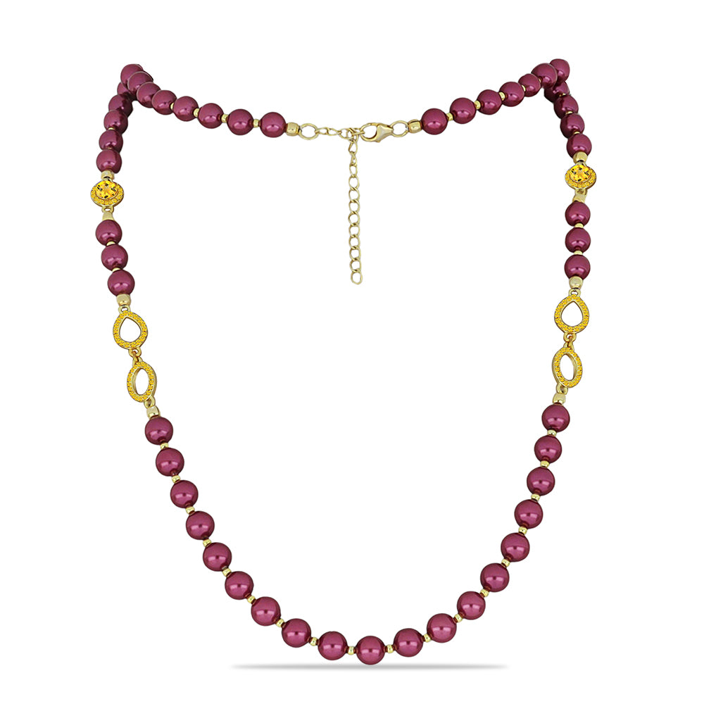 Naszyjnik srebrny pozłacany z purpurowym perłą słodkowodną i cytrynem uralskim