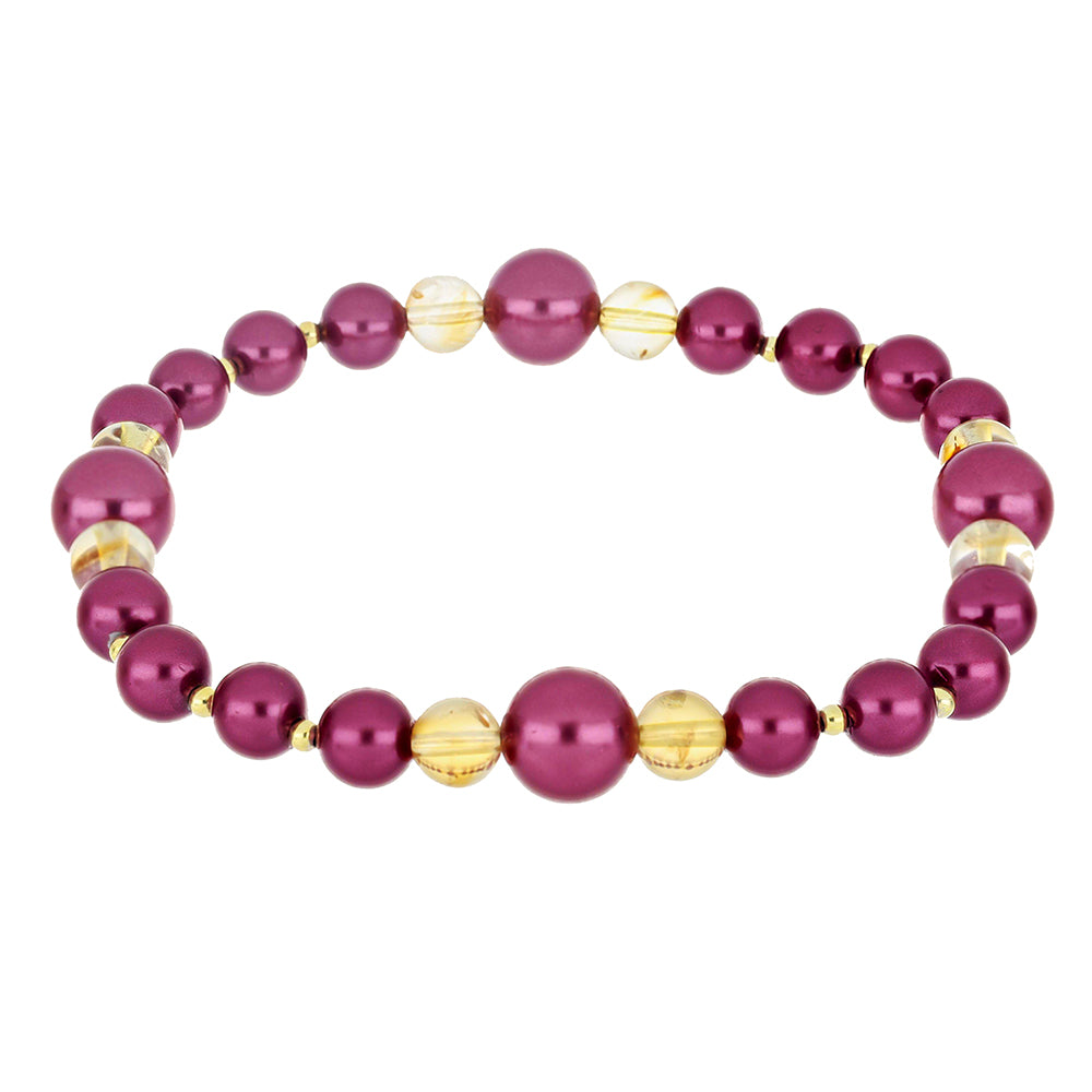 Zestaw srebrne pozłacane z purpurowym perłą słodkowodną i cytrynem uralskim ( Bransoletka )