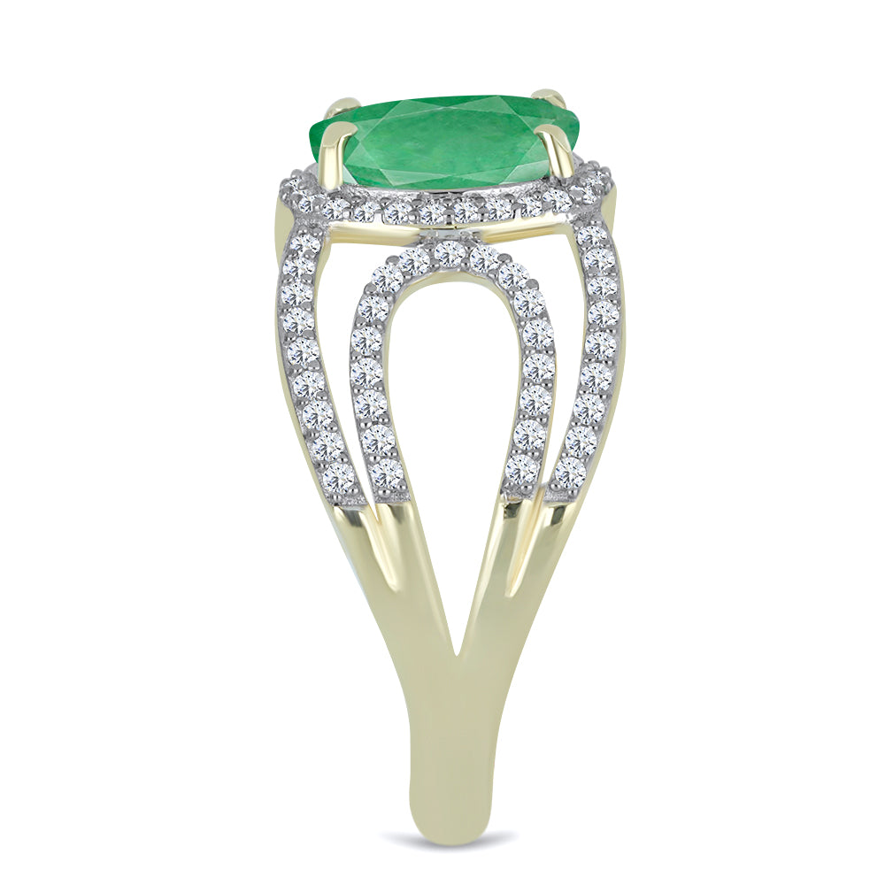 Pierścionek srebrny pozłacany z brazylijskim szmaragdem i białym topazem