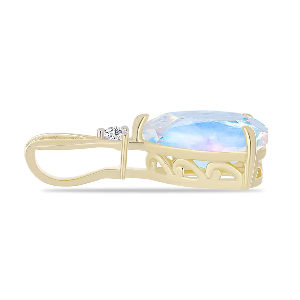 Zawieszka srebrna pozłacana z tęczowym kamieniem księżycowym i białym topazem