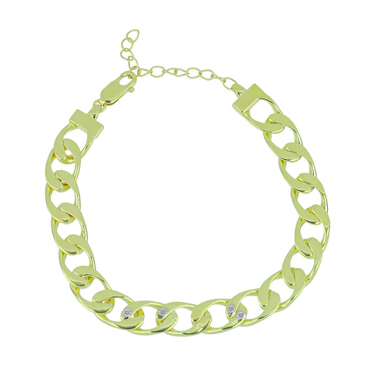 Bransoletka srebrna pozłacana z białym diamentem