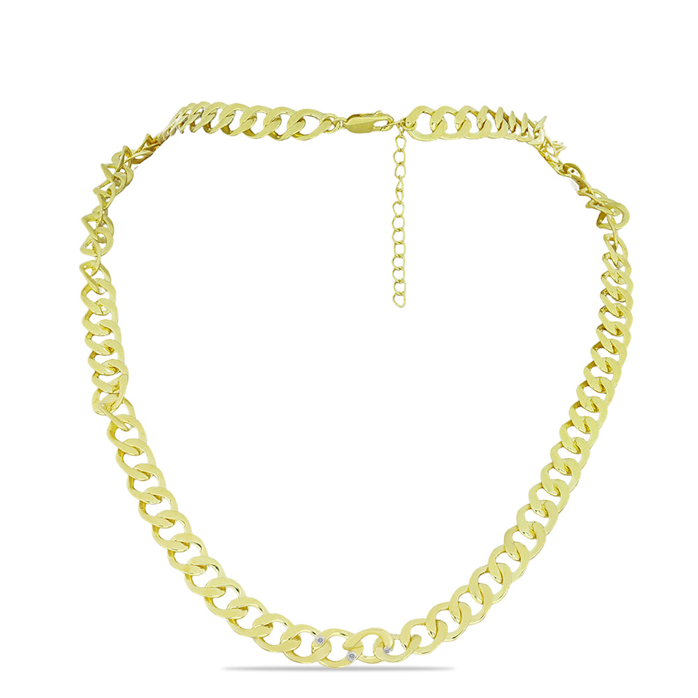 Naszyjnik srebrny pozłacany z białym diamentem