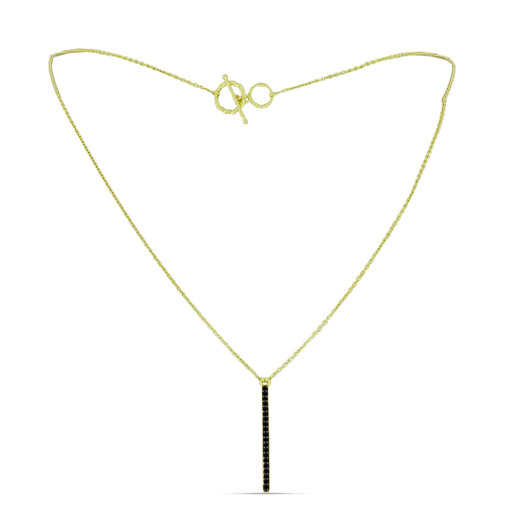 Naszyjnik srebrny pozłacany z czarnym spinelem