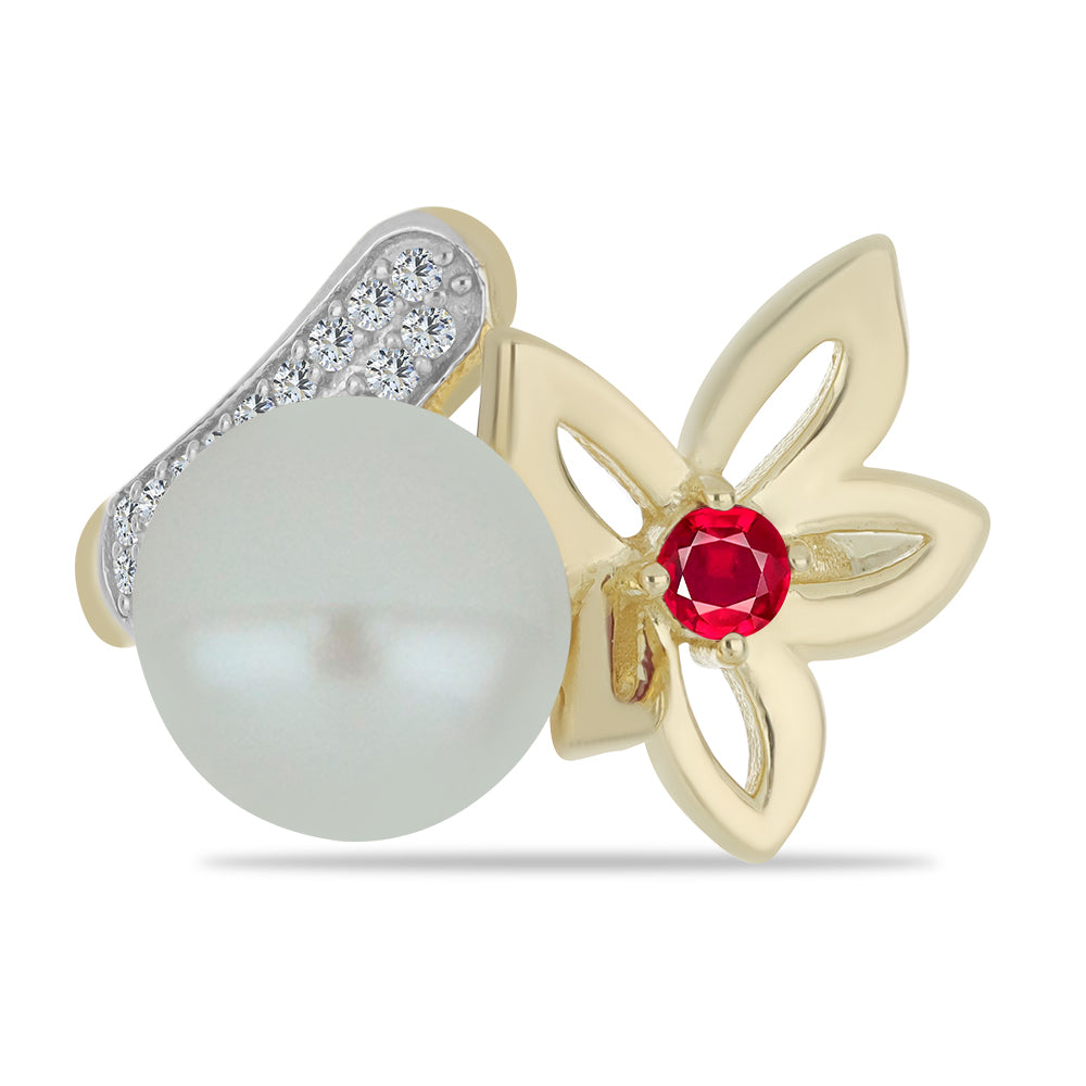 Pierścionek srebrny pozłacany z białą perłą słodkowodną i malgaskim rubinem 1