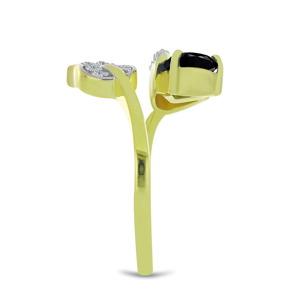 Pierścionek srebrny pozłacany z czarnym spinelem i białym topazem