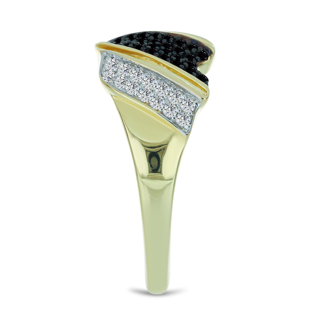 Pierścionek srebrny pozłacany z czarnym spinelem i białym topazem