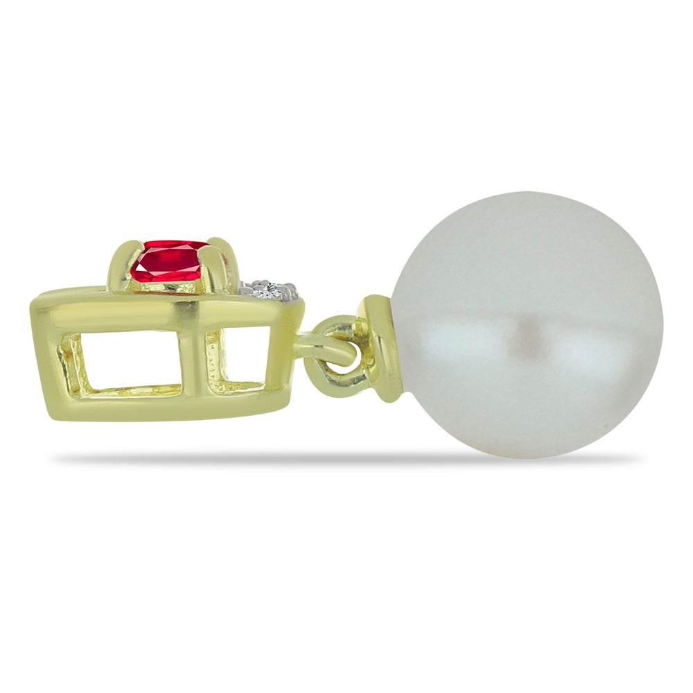 Zawieszka srebrna pozłacana z białą perłą słodkowodną i malgaskim rubinem
