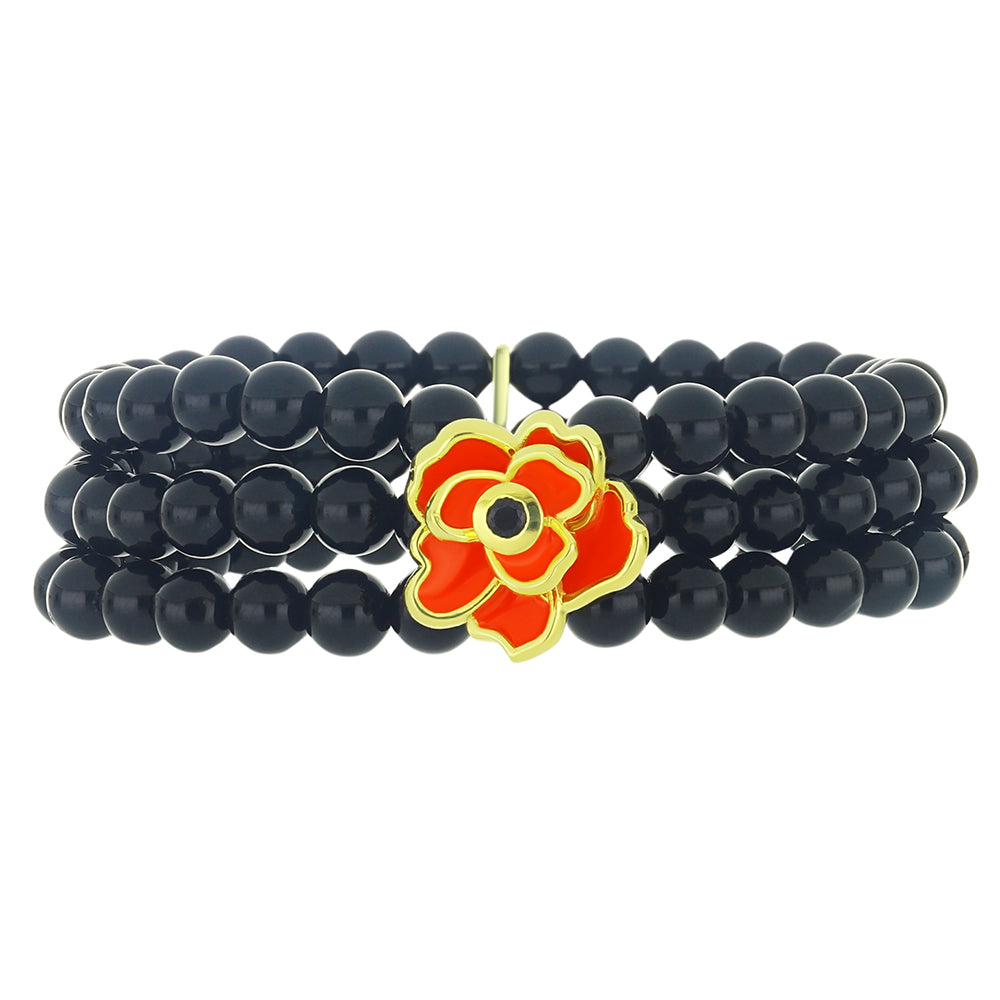 Bransoletka srebrna pozłacana z czarnym spinelem i emaliowany