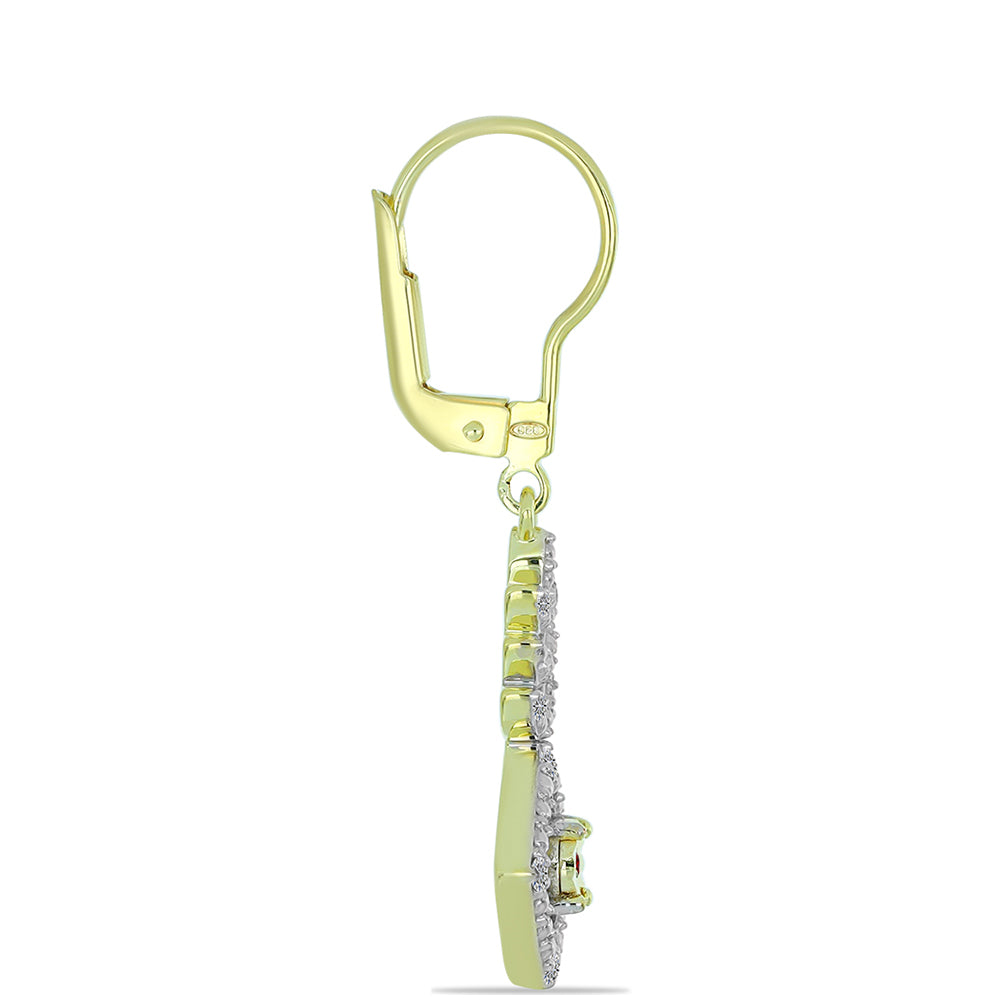 Kolczyki srebrne pozłacane z czerwonym diamentem i białym diamentem