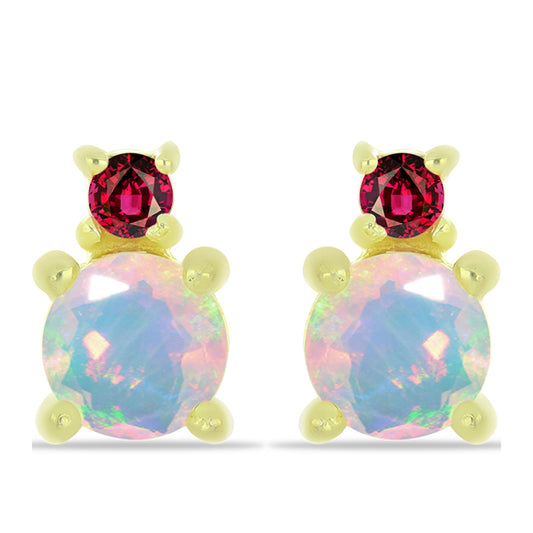 Kolczyki srebrne pozłacane z opalem Welo i turmalinem