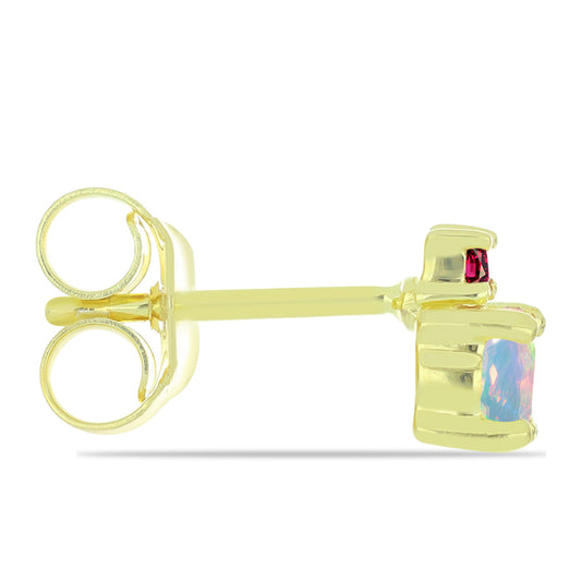 Kolczyki srebrne pozłacane z opalem Welo i turmalinem