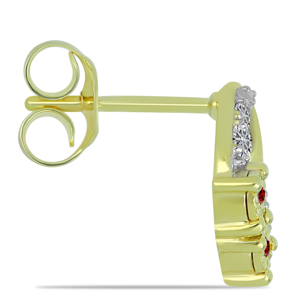 Kolczyki srebrne pozłacane z czerwonym diamentem i białym diamentem