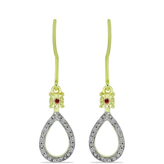 Kolczyki srebrne pozłacane z czerwonym diamentem i białym diamentem