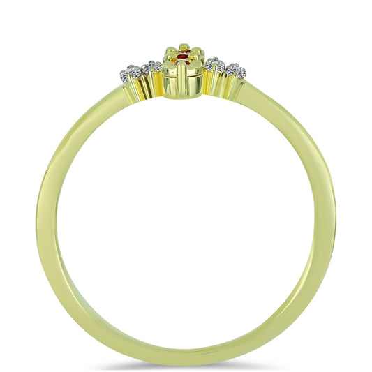 Pierścionek srebrny pozłacany z czerwonym diamentem i białym diamentem