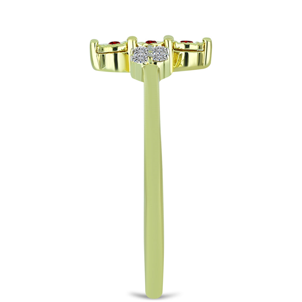 Pierścionek srebrny pozłacany z czerwonym diamentem i białym diamentem