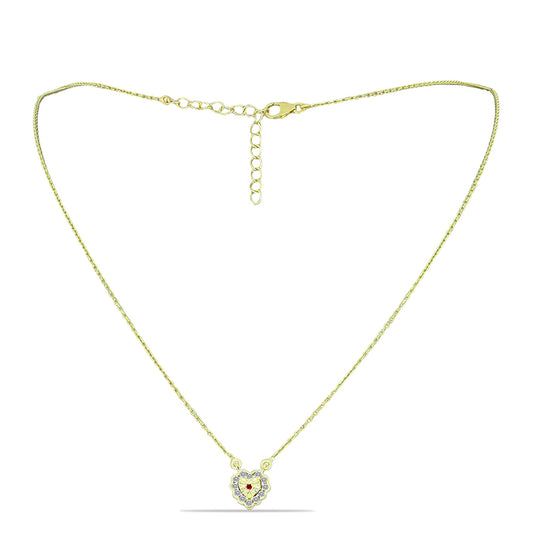 Naszyjnik srebrny pozłacany z czerwonym diamentem i białym diamentem