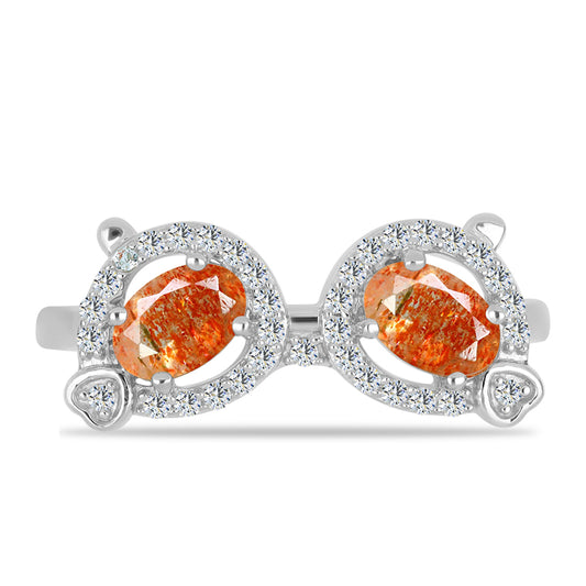 Pierścionek ze srebra próby 925 z kamieniem słonecznym i białym topazem