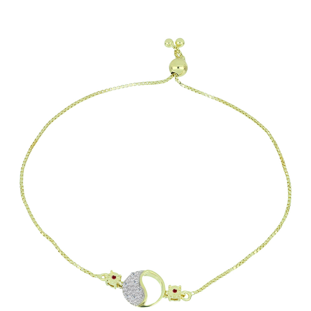 Bransoletka srebrna pozłacana z czerwonym diamentem i białym diamentem